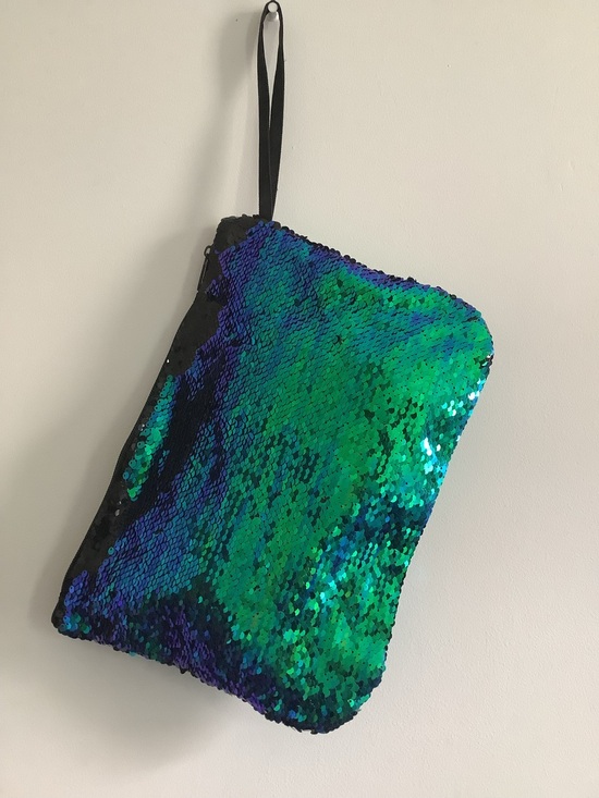 Morgan Home Handbags - Morgan Home Iridescent Sequin Wristlet Pouch Bag Green Blue Color Shift Clutch
